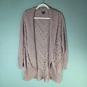 Torrid Womens 1 Tan Pointelle Cardigan Curved Hem Sweater Cozy Layering Spring